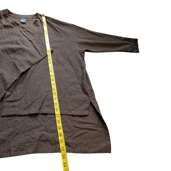 Kaliyana Jacket Womens L Lagenlook Mature Chocolate Brown Linen Assymmetric - Picture 13 of 13